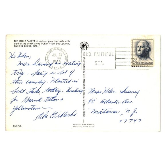 Magic Carpet Of Monterey Bay Pacific Grove Ocean View Postcard 1968 Vintage - Picture 2 of 2